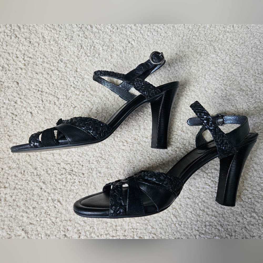 Vintage Cole Haan Strappy High Heel Ankle Strap Black Braided Leather Womens 7 - Picture 5 of 10